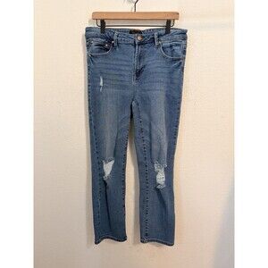 Rachel Roy Women 14/32 Blue Distressed Straight Leg Jeans Stretch Ankle